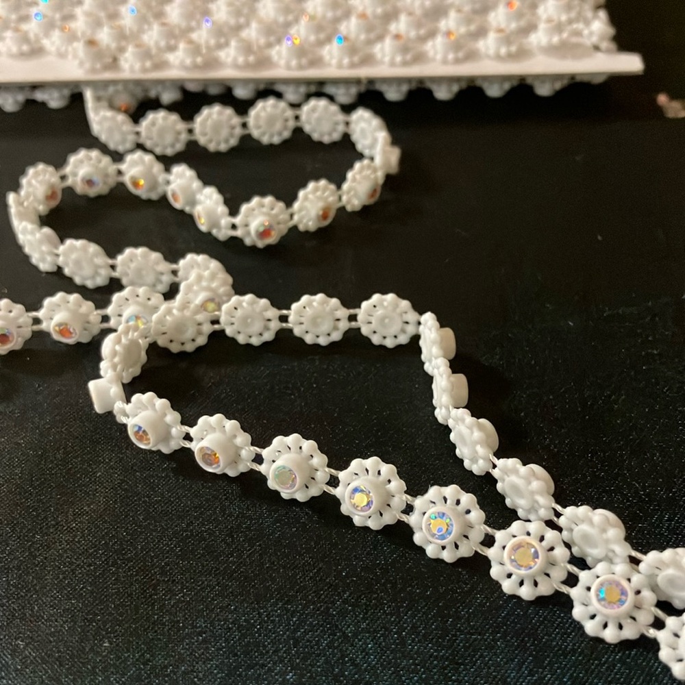 Elegant White Iridescent Rhinestone Floral Beaded Trim 10yd for $46